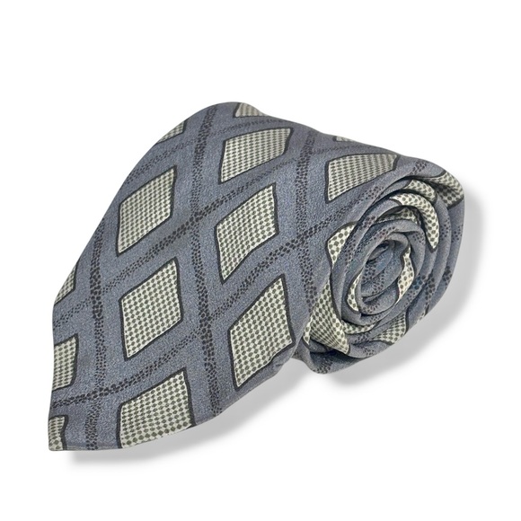 GIORGIO ARMANI Grey Silk Tie Abstract Diamond Pattern VINTAGE